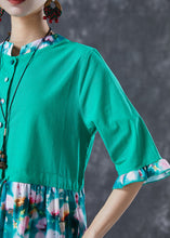 Load image into Gallery viewer, Simple Green Cinched Patchwork Print Linen Maxi Dresses Butterfly Sleeve