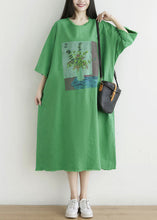 Load image into Gallery viewer, Simple Green O-Neck Oversized Print Cotton Dress Half Sleeve