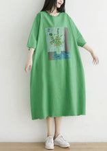 Load image into Gallery viewer, Simple Green O-Neck Oversized Print Cotton Dress Half Sleeve