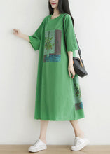 Load image into Gallery viewer, Simple Green O-Neck Oversized Print Cotton Dress Half Sleeve