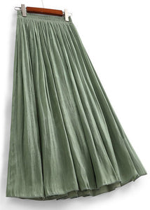 Simple Green Solid Elastic Waist Cotton Skirt Summer