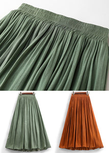 Simple Green Solid Elastic Waist Cotton Skirt Summer