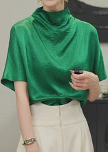 Load image into Gallery viewer, Simple Green Solid Turtleneck Cotton T Shirt Short Sleeve