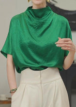 Load image into Gallery viewer, Simple Green Solid Turtleneck Cotton T Shirt Short Sleeve