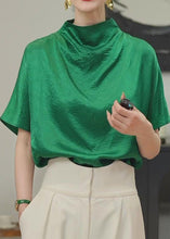 Load image into Gallery viewer, Simple Green Solid Turtleneck Cotton T Shirt Short Sleeve