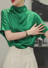 Load image into Gallery viewer, Simple Green Solid Turtleneck Cotton T Shirt Short Sleeve