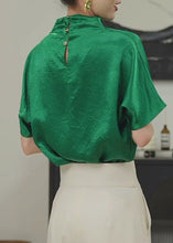 Load image into Gallery viewer, Simple Green Solid Turtleneck Cotton T Shirt Short Sleeve