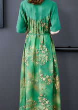 Load image into Gallery viewer, Simple Green V Neck Patchwork Print Silk Dress Summer