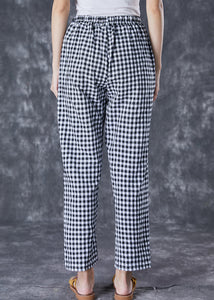 Simple Grey Plaid Pockets Linen Harem Pants Fall