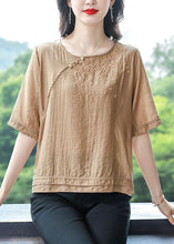 Load image into Gallery viewer, Simple Khaki O Neck Embroidered Cotton Top Summer