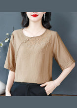 Load image into Gallery viewer, Simple Khaki O Neck Embroidered Cotton Top Summer