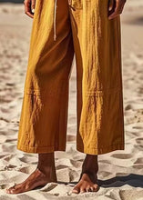 Load image into Gallery viewer, Simple Khaki Pockets Patchwork Tie Waist Solid Wide Leg Pants