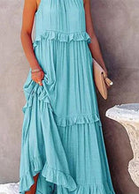 Load image into Gallery viewer, Simple Light Blue Ruffled Patchwork Wrinkled Long Dresses Summer