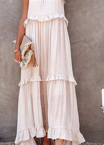 Simple Light Blue Ruffled Patchwork Wrinkled Long Dresses Summer