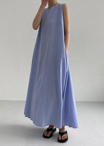 Simple Light Blue Solid Maxi Dresses Summer