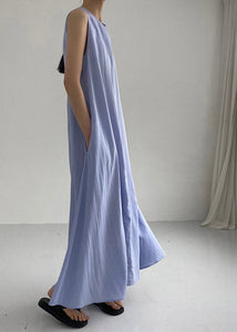 Simple Light Blue Solid Maxi Dresses Summer