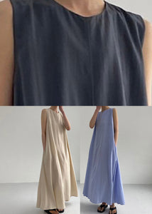 Simple Light Blue Solid Maxi Dresses Summer