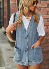 Load image into Gallery viewer, Simple Light Blue V Neck Button Loose Denim Vest Fall