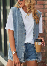 Load image into Gallery viewer, Simple Light Blue V Neck Button Loose Denim Vest Fall