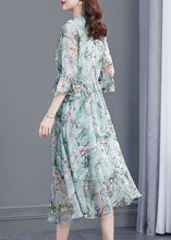 Load image into Gallery viewer, Simple Light Blue V Neck Ruffled Patchwork Print Silk Dress Summer