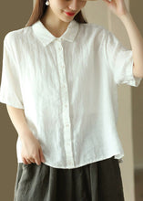 Load image into Gallery viewer, Simple Loose White Peter Pan Collar Linen Shirt Summer