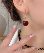 Load image into Gallery viewer, Simple Mulberry Copper Overgild Zircon Cherry Drop Earrings