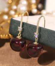 Load image into Gallery viewer, Simple Mulberry Copper Overgild Zircon Cherry Drop Earrings