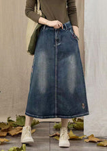 Load image into Gallery viewer, Simple Navy Embroidered Patchwork Maxi Skirts Summer