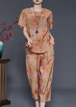 Load image into Gallery viewer, Simple Orange Oversized Tie Dye Linen Two Piece Set Outfits Summer