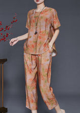 Load image into Gallery viewer, Simple Orange Oversized Tie Dye Linen Two Piece Set Outfits Summer