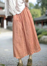 Load image into Gallery viewer, Simple Orange Pockets Elastic Waist Linen Wide Leg Pants Summer