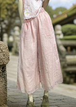 Load image into Gallery viewer, Simple Orange Pockets Elastic Waist Linen Wide Leg Pants Summer