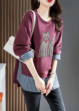 Load image into Gallery viewer, Simple Purple Cats Patchwork Cotton Pullover Tops Spring