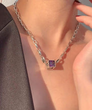 Load image into Gallery viewer, Simple Purple Sterling Silver Crystal Pendant Necklace