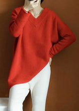 Load image into Gallery viewer, Simple Red Asymmetrical Solid Knit Top Long Sleeve