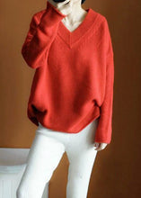 Load image into Gallery viewer, Simple Red Asymmetrical Solid Knit Top Long Sleeve