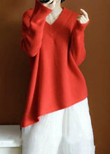 Load image into Gallery viewer, Simple Red Asymmetrical Solid Knit Top Long Sleeve