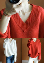 Load image into Gallery viewer, Simple Red Asymmetrical Solid Knit Top Long Sleeve