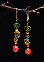 Load image into Gallery viewer, Simple Red Gem Stone Phoenix Gilding Drop Earrings