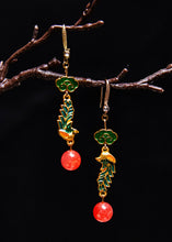 Load image into Gallery viewer, Simple Red Gem Stone Phoenix Gilding Drop Earrings