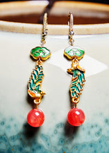 Load image into Gallery viewer, Simple Red Gem Stone Phoenix Gilding Drop Earrings