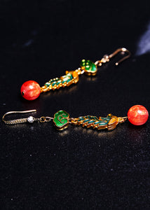 Simple Red Gem Stone Phoenix Gilding Drop Earrings