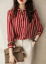 Load image into Gallery viewer, Simple Red Peter Pan Collar Striped Patchwork Chiffon Shirt Long Sleeve