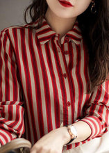 Load image into Gallery viewer, Simple Red Peter Pan Collar Striped Patchwork Chiffon Shirt Long Sleeve