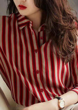 Load image into Gallery viewer, Simple Red Peter Pan Collar Striped Patchwork Chiffon Shirt Long Sleeve