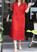 Load image into Gallery viewer, Simple Red V Neck Patchwork Side Open Long Dresses Summer