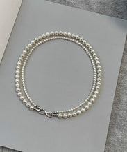 Load image into Gallery viewer, Simple Silk Sterling Silver Round Pearl Sweater Graduated Bead Necklace