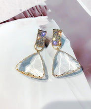 Load image into Gallery viewer, Simple White Alloy Zircon Triangle Crystal Drop Earrings