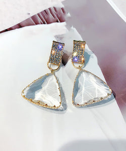 Simple White Alloy Zircon Triangle Crystal Drop Earrings