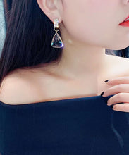 Load image into Gallery viewer, Simple White Alloy Zircon Triangle Crystal Drop Earrings